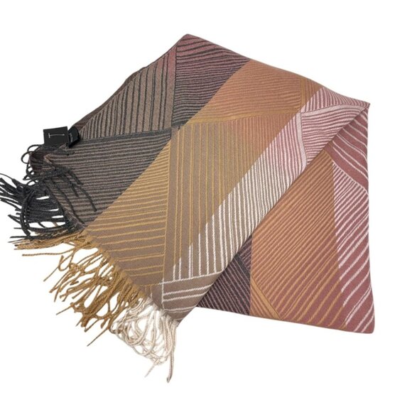 Joy Susan Scarf Geometric Striped Polyester Fringe Cozy Shawl Long Pink Tan - Picture 1 of 5